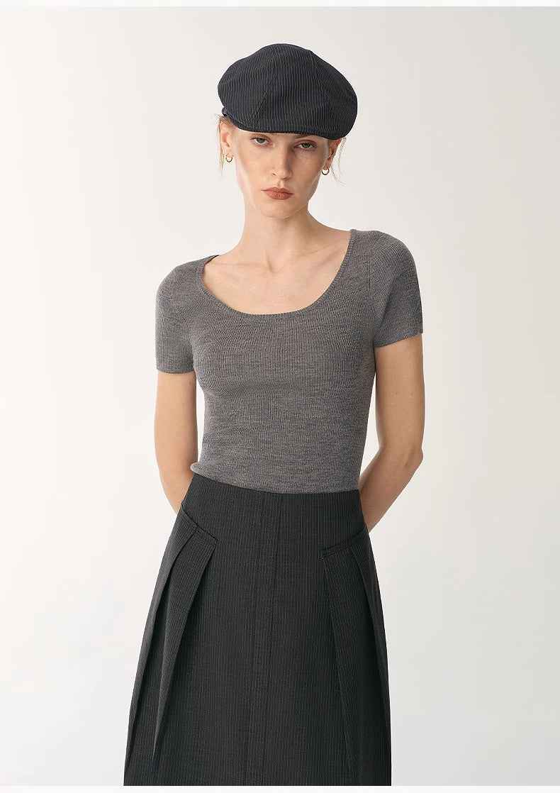 German Yangtze machine washable wool round neck slim short sleeve top for women - variant_title