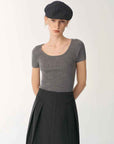 German Yangtze machine washable wool round neck slim short sleeve top for women - variant_title