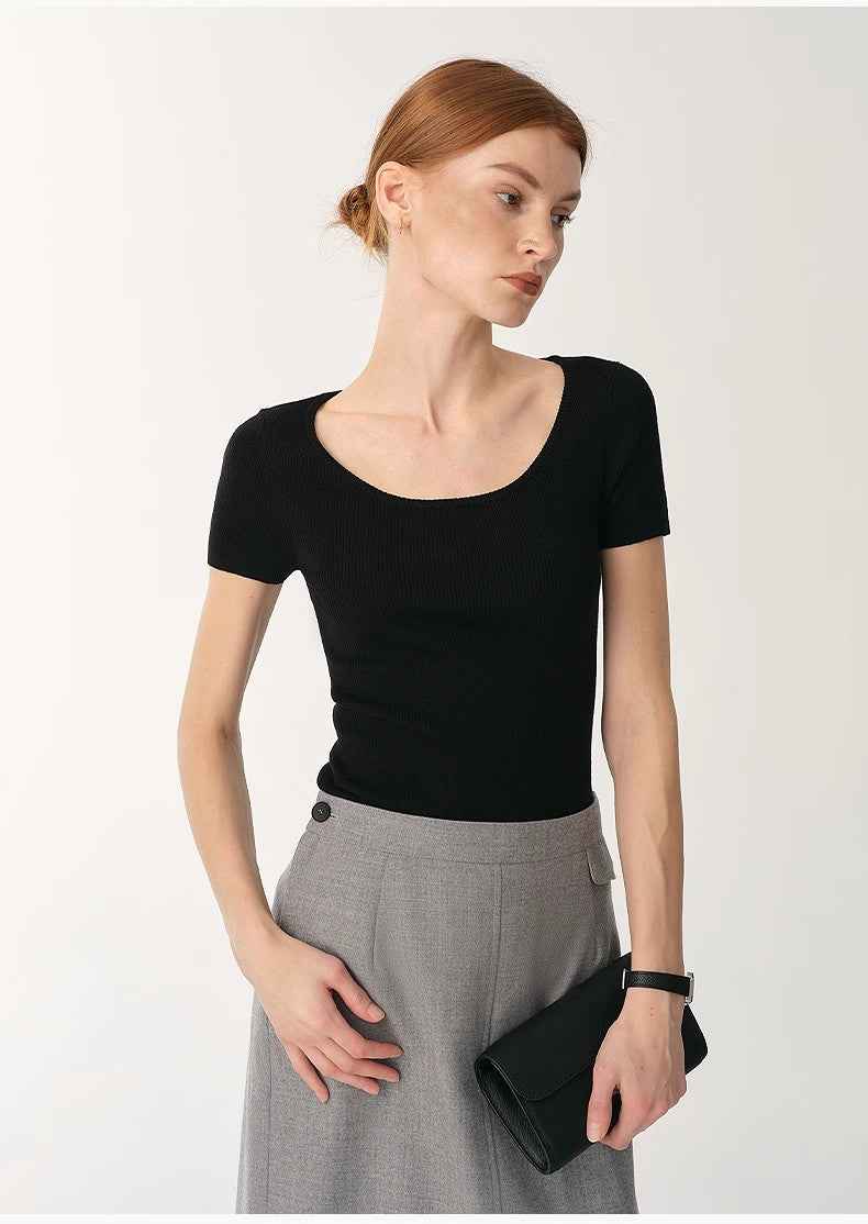 German Yangtze machine washable wool round neck slim short sleeve top for women - variant_title