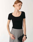 German Yangtze machine washable wool round neck slim short sleeve top for women - variant_title