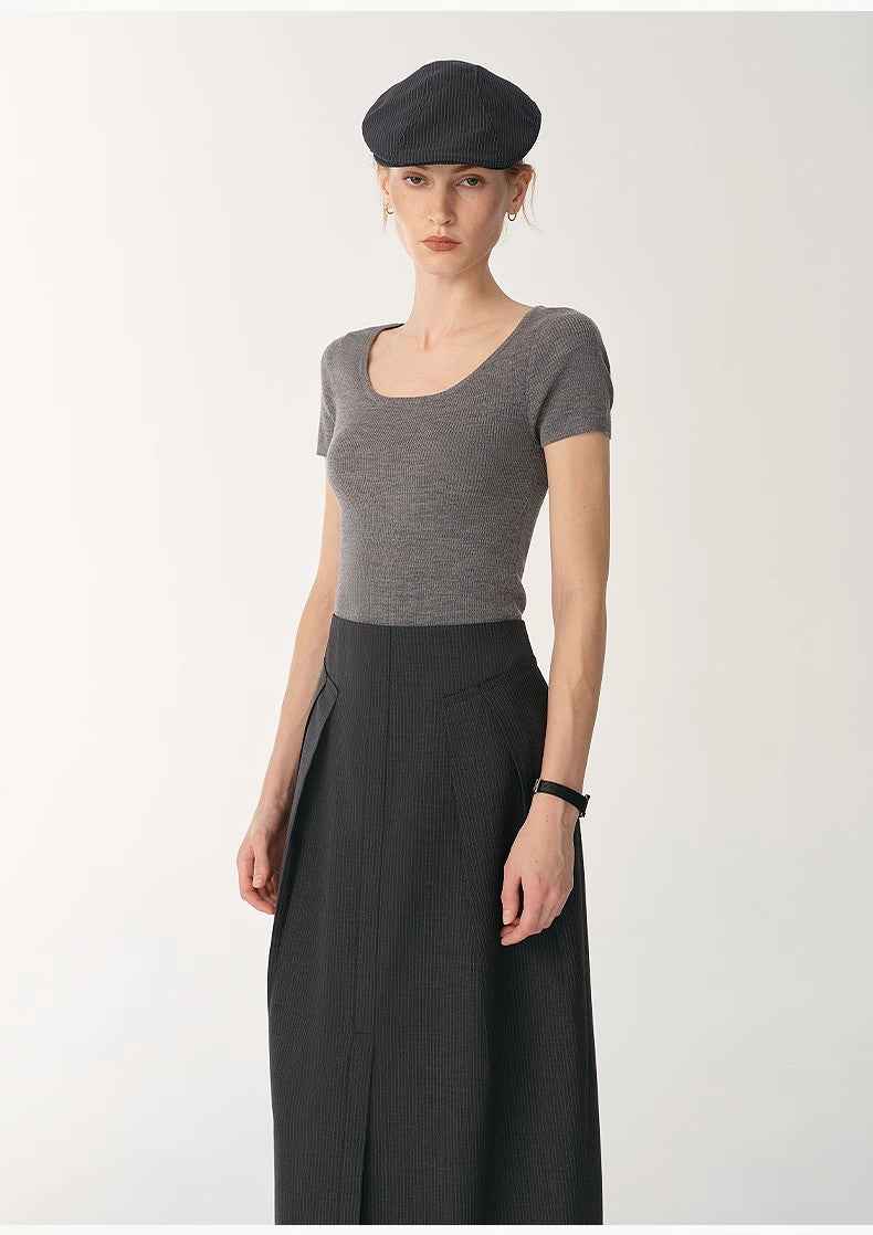 German Yangtze machine washable wool round neck slim short sleeve top for women - variant_title
