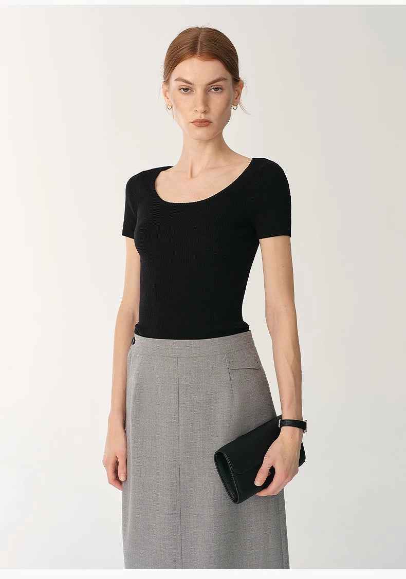 German Yangtze machine washable wool round neck slim short sleeve top for women - variant_title