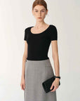 German Yangtze machine washable wool round neck slim short sleeve top for women - variant_title