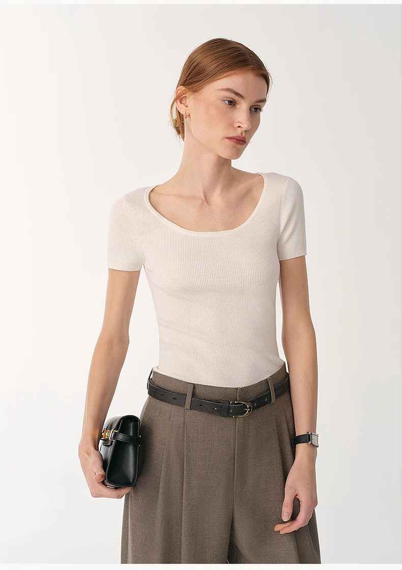 German Yangtze machine washable wool round neck slim short sleeve top for women - variant_title