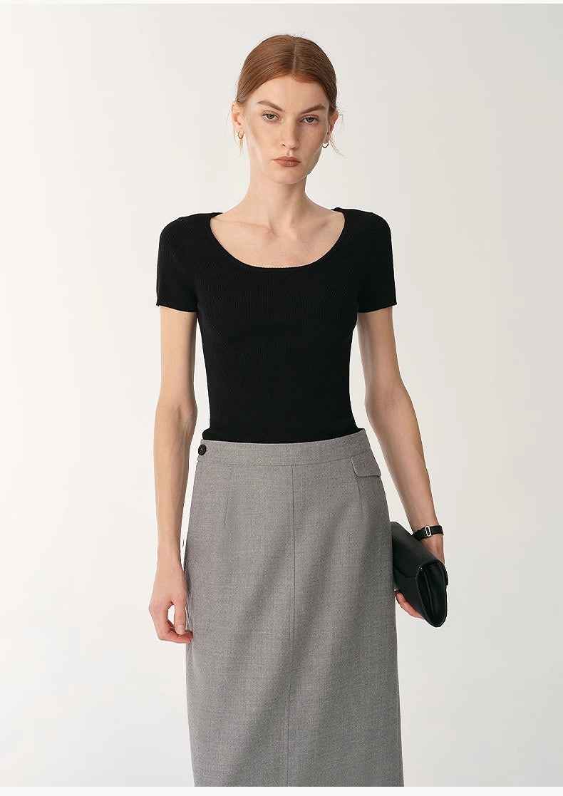 German Yangtze machine washable wool round neck slim short sleeve top for women - variant_title