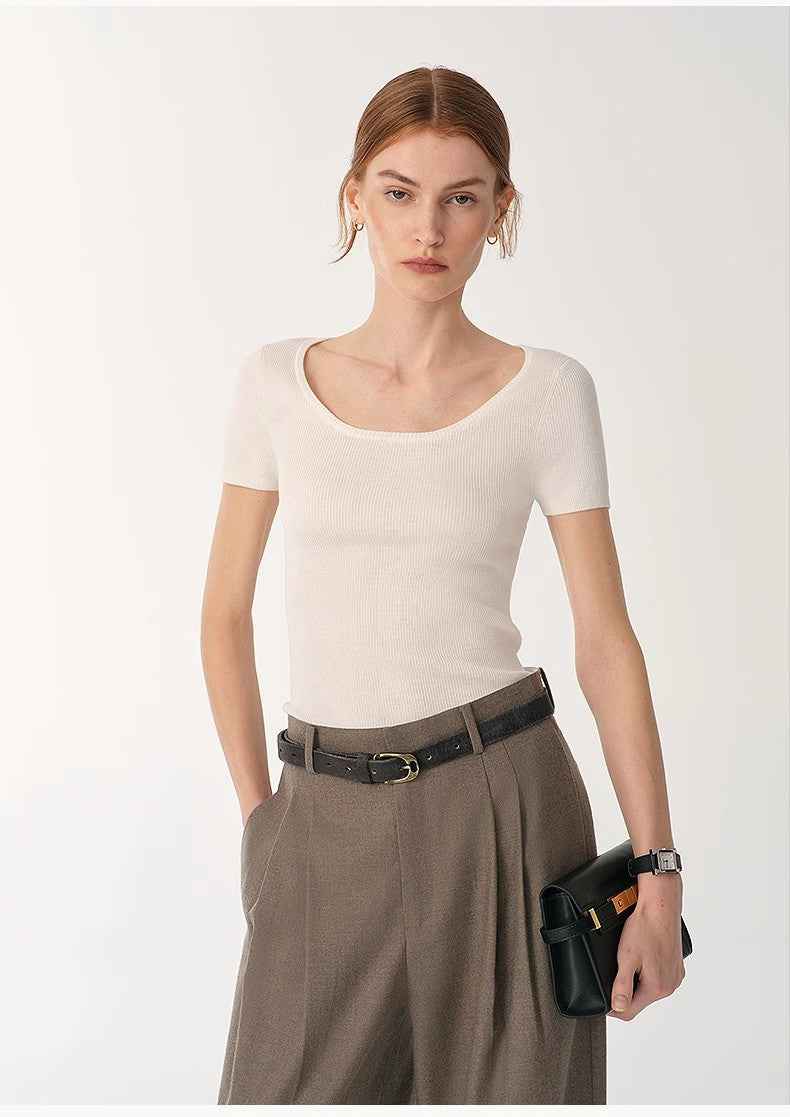 German Yangtze machine washable wool round neck slim short sleeve top for women - variant_title