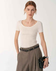 German Yangtze machine washable wool round neck slim short sleeve top for women - variant_title
