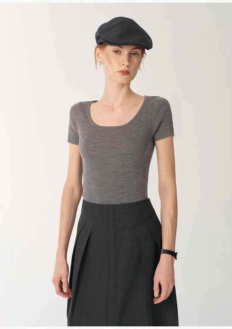 German Yangtze machine washable wool round neck slim short sleeve top for women - variant_title
