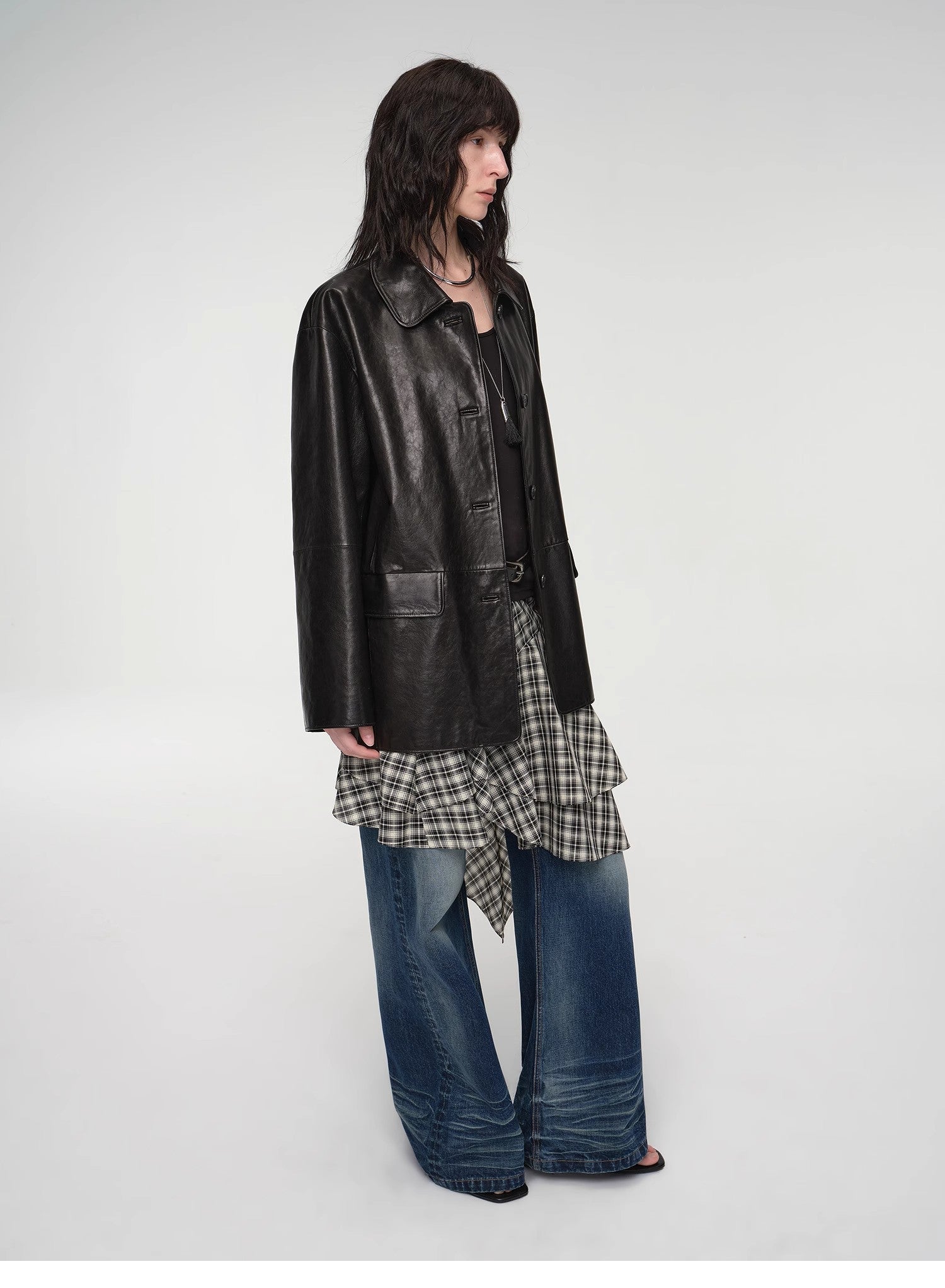 Goatskin simple and versatile retro suit - style leather windbreaker jacket "Fashionable Kosi" - variant_title