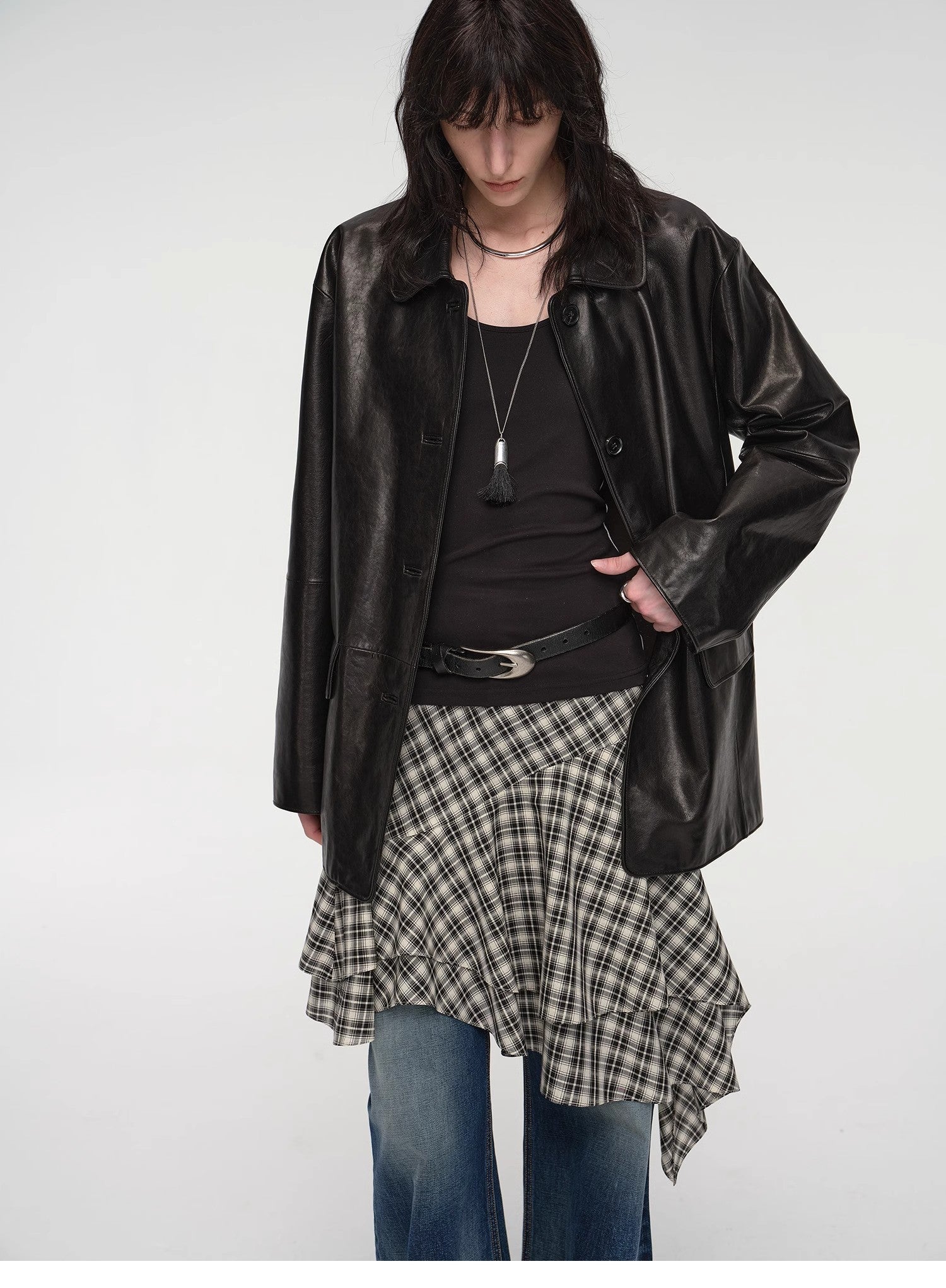 Goatskin simple and versatile retro suit - style leather windbreaker jacket "Fashionable Kosi" - variant_title