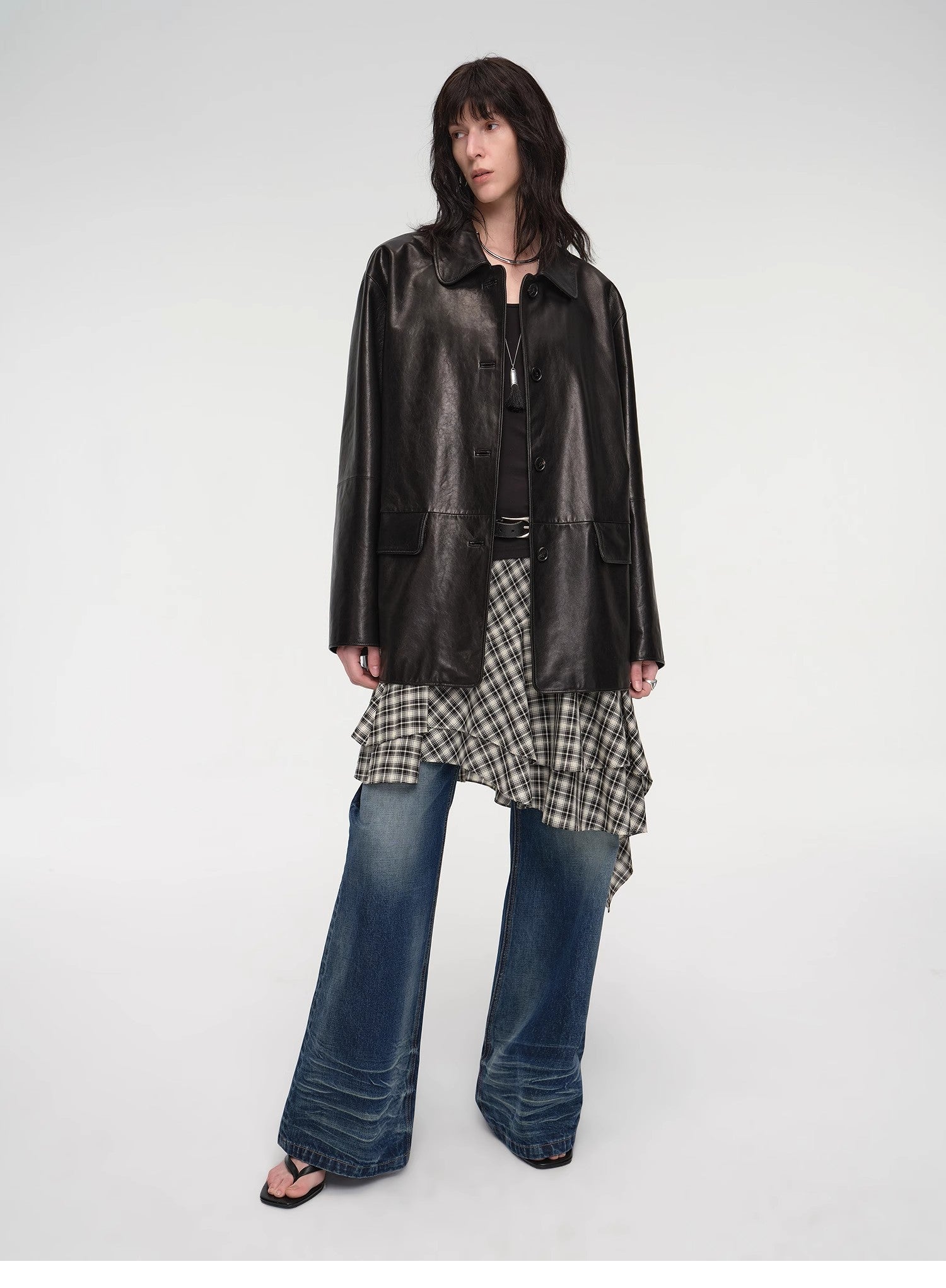 Goatskin simple and versatile retro suit - style leather windbreaker jacket "Fashionable Kosi" - variant_title