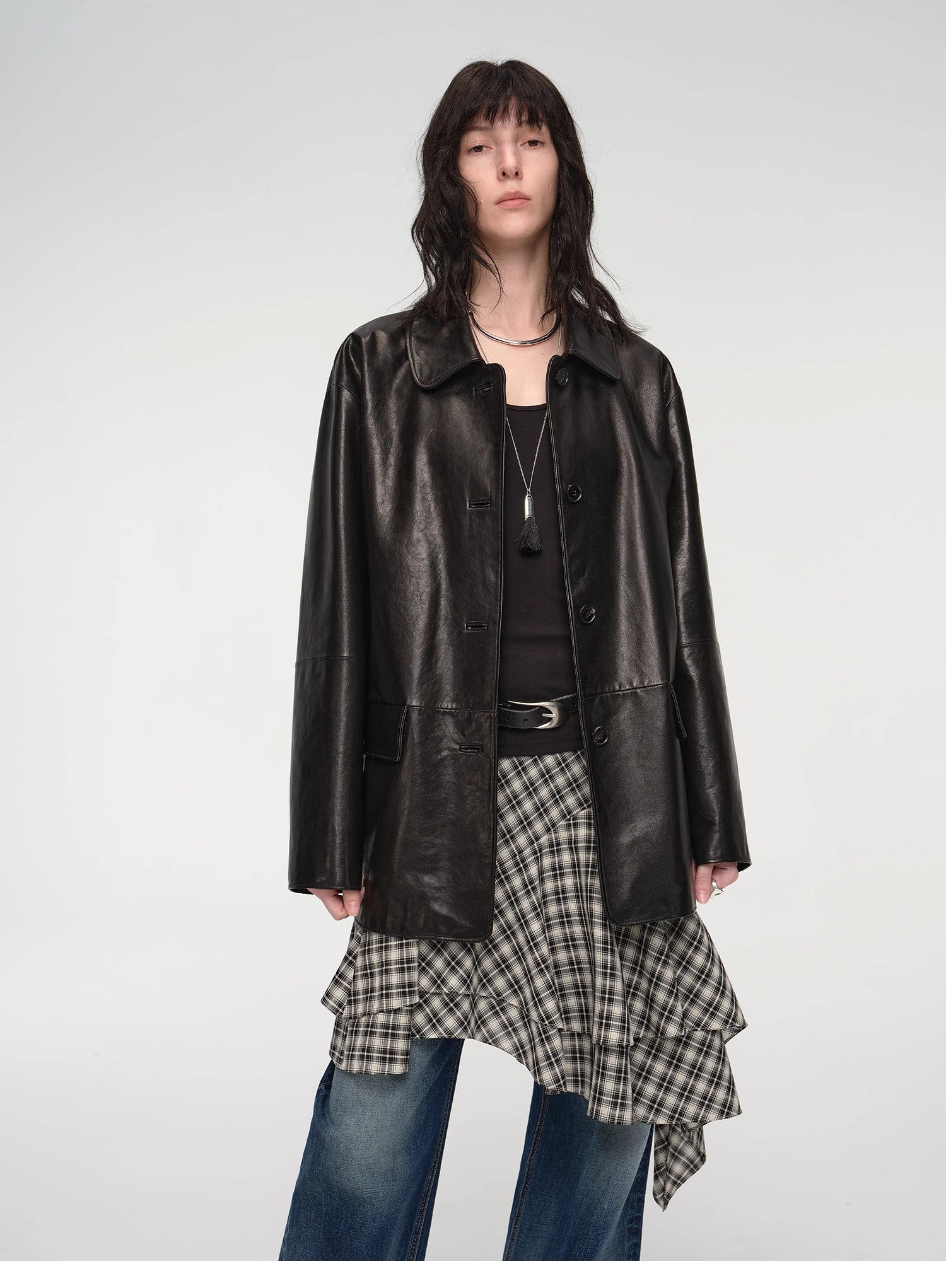 Goatskin simple and versatile retro suit - style leather windbreaker jacket "Fashionable Kosi" - variant_title