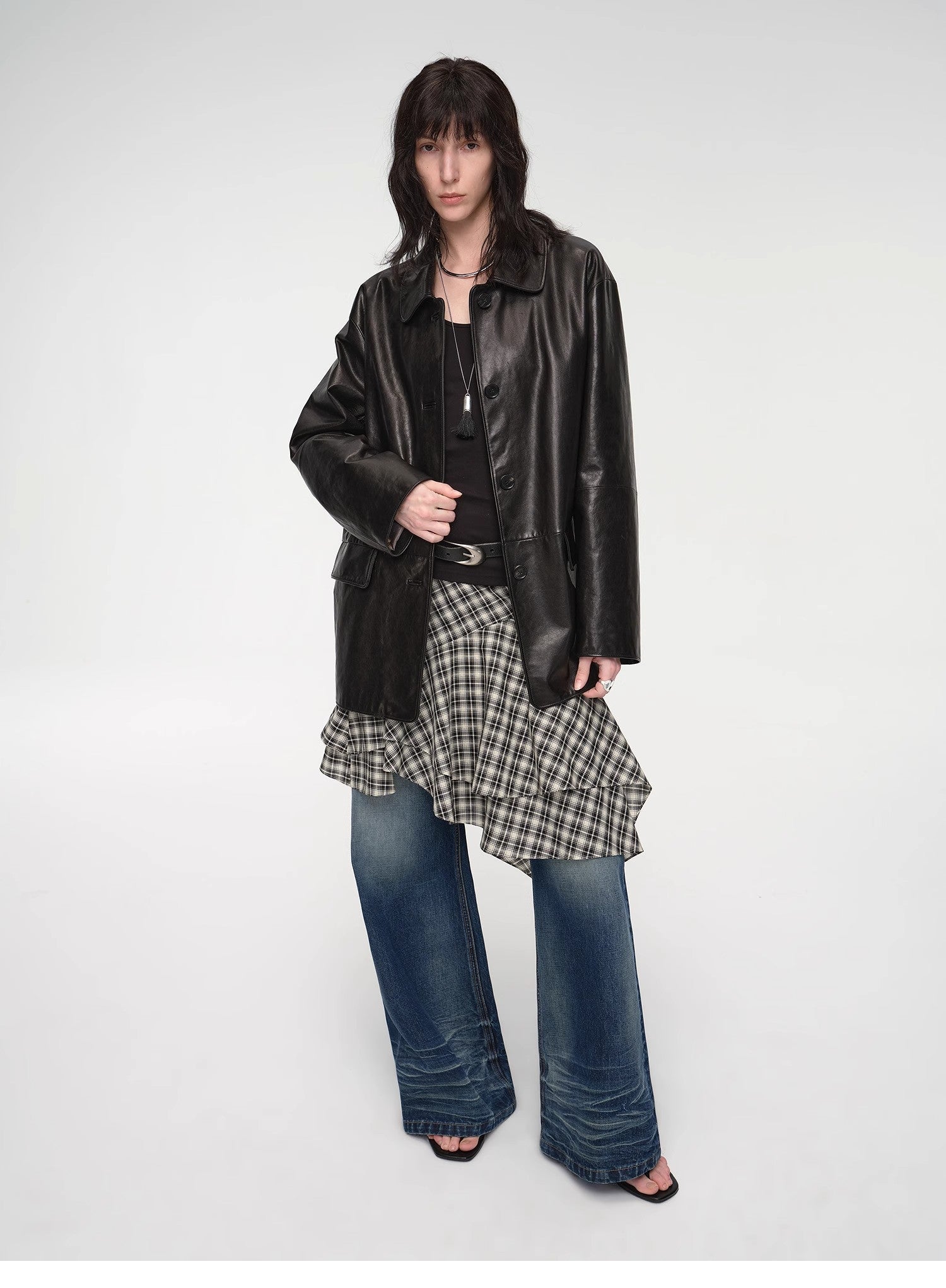 Goatskin simple and versatile retro suit - style leather windbreaker jacket "Fashionable Kosi" - variant_title