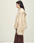 Gone with the Wind Apricot Brown fox fur coat, side model view