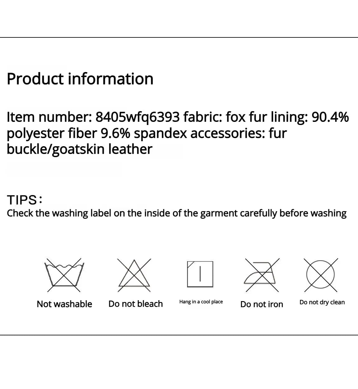 Gone with the Wind fox fur coat material and care information