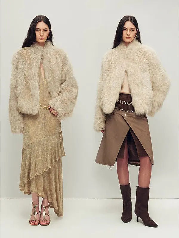 Grace Champs-Élysées Apricot and Beige fox fur coats, styled model views