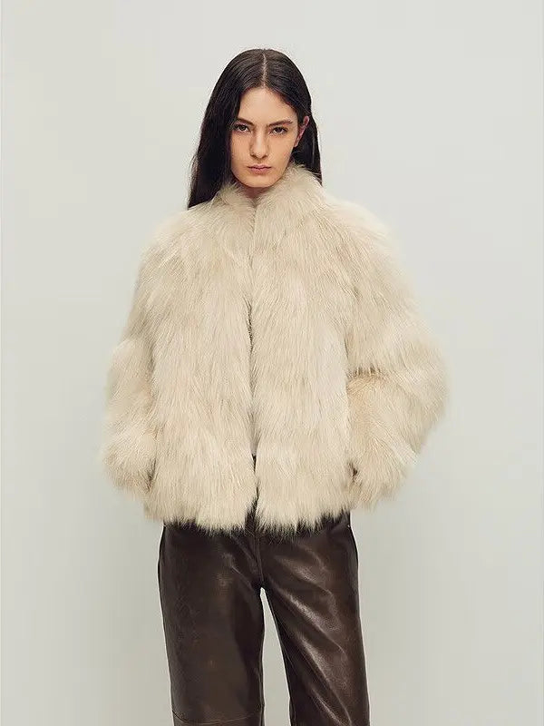 Grace Champs-Élysées Beige fox fur coat, three-quarter model view
