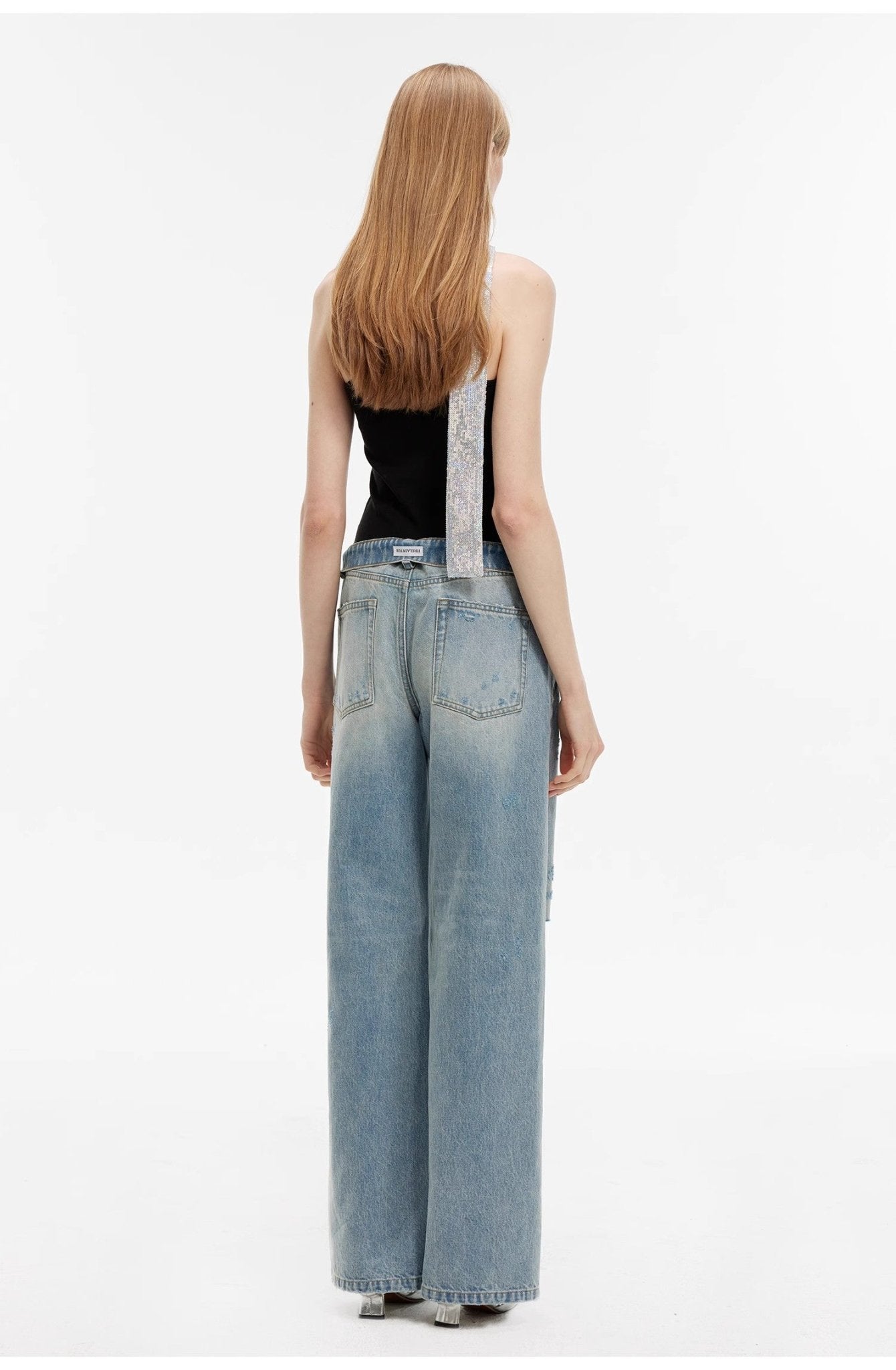 "Gray and Denim" stylish and personalized Turkish washed retro distressed holes straight flared jeans - variant_title