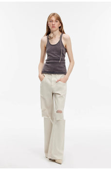 "Gray and Denim" stylish and personalized Turkish washed retro distressed holes straight flared jeans - variant_title