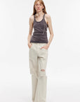 "Gray and Denim" stylish and personalized Turkish washed retro distressed holes straight flared jeans - variant_title