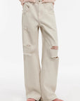 "Gray and Denim" stylish and personalized Turkish washed retro distressed holes straight flared jeans - variant_title