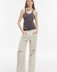 "Gray and Denim" stylish and personalized Turkish washed retro distressed holes straight flared jeans - variant_title