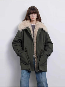 Firelady Fur Green Mile Miracle army green goose down parka with Toscana shearling collar