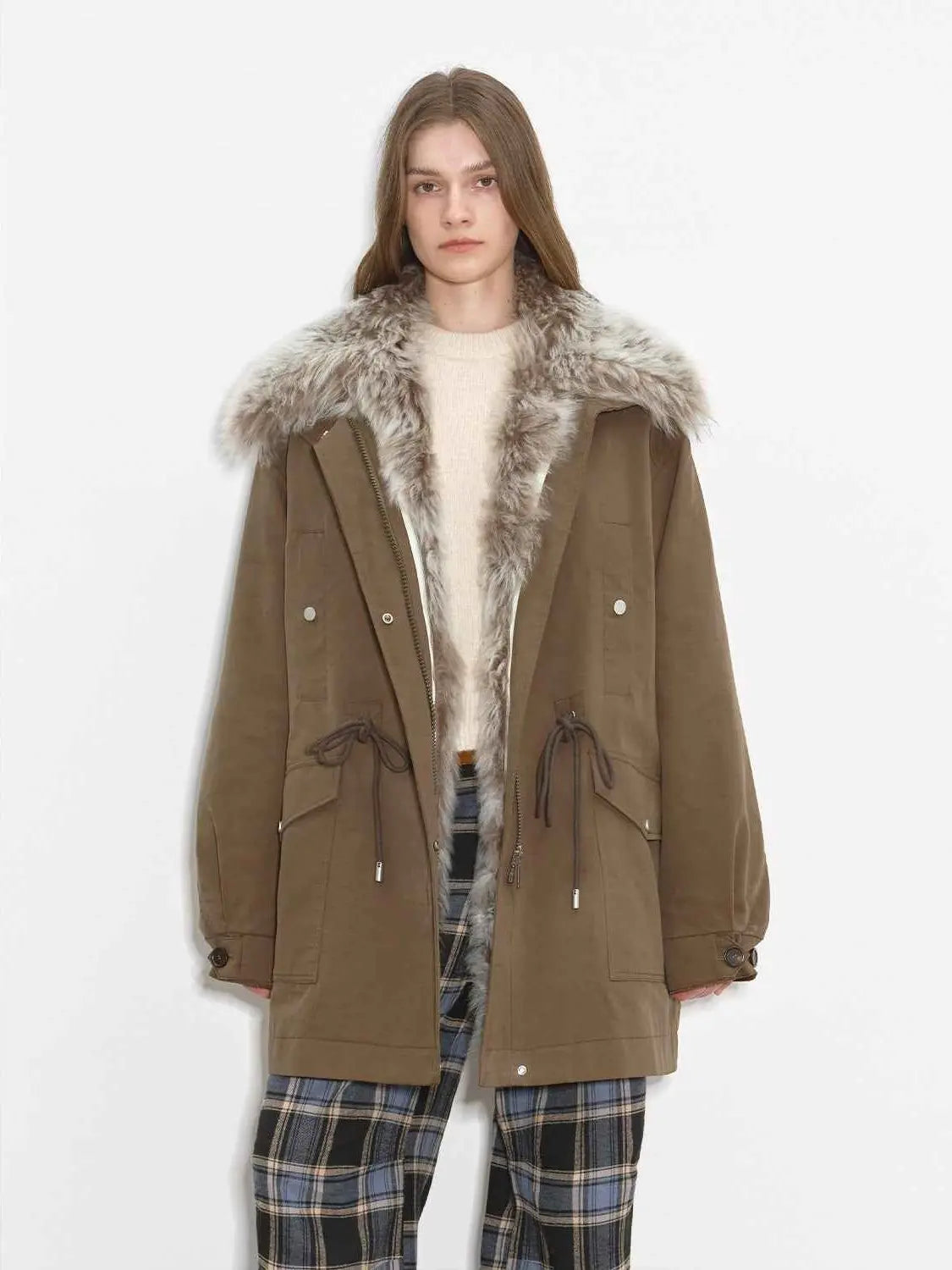 Firelady Fur Green Mile Miracle dark brown goose down parka front model view