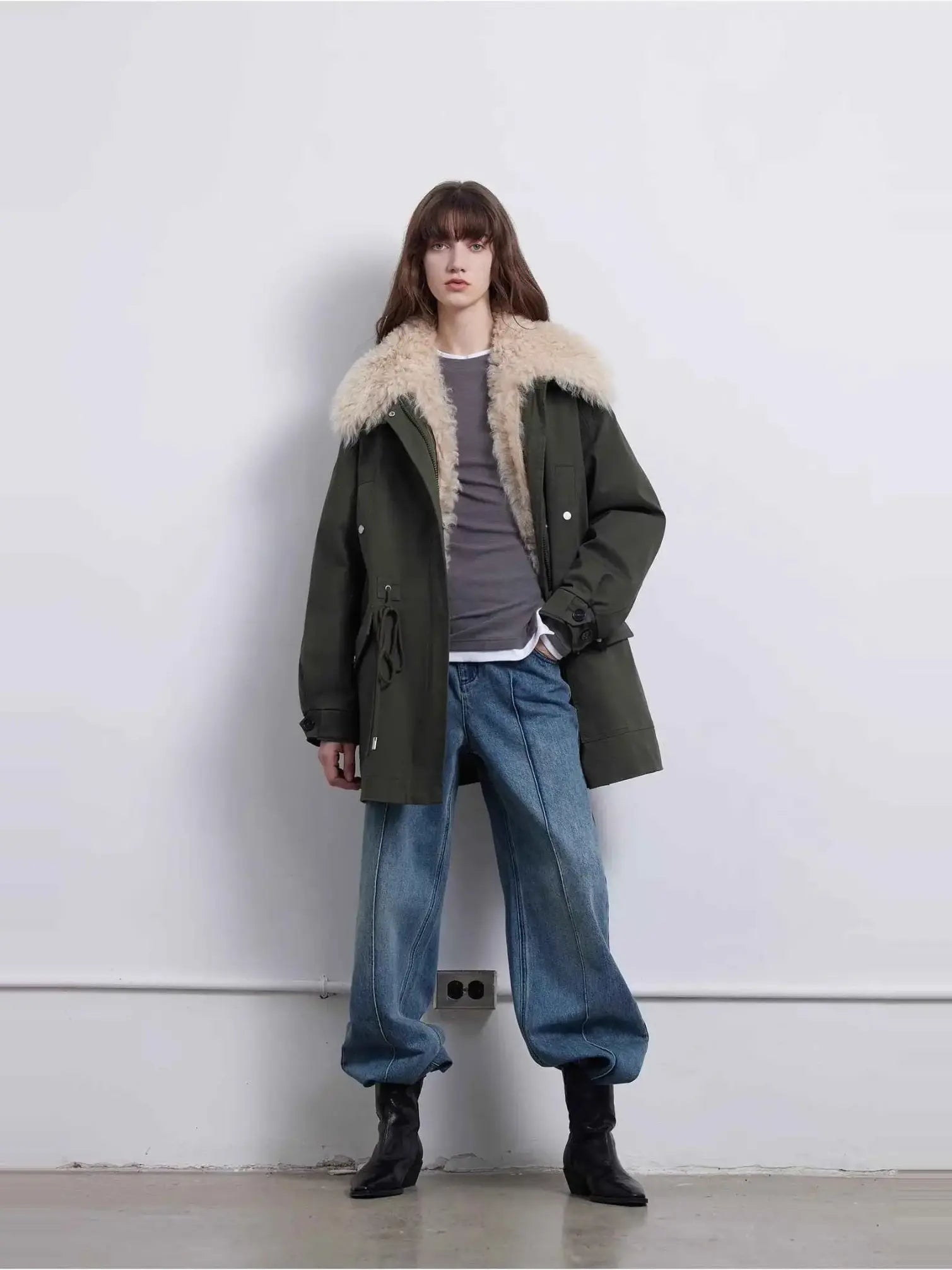 Firelady Fur Green Mile Miracle army green parka full-length front view