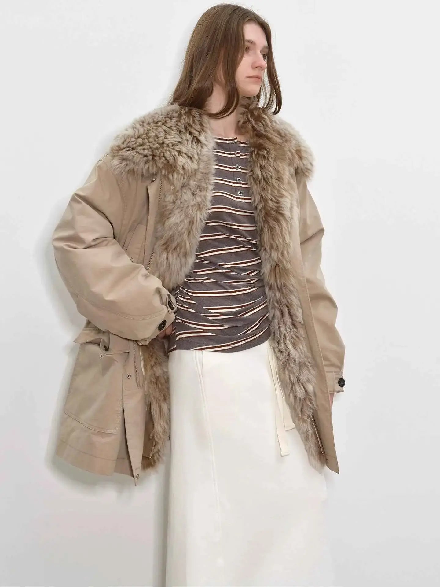 Firelady Fur Green Mile Miracle beige Toscana shearling parka side view