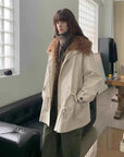Firelady Fur Green Mile Miracle beige parka with brown Toscana collar indoor view