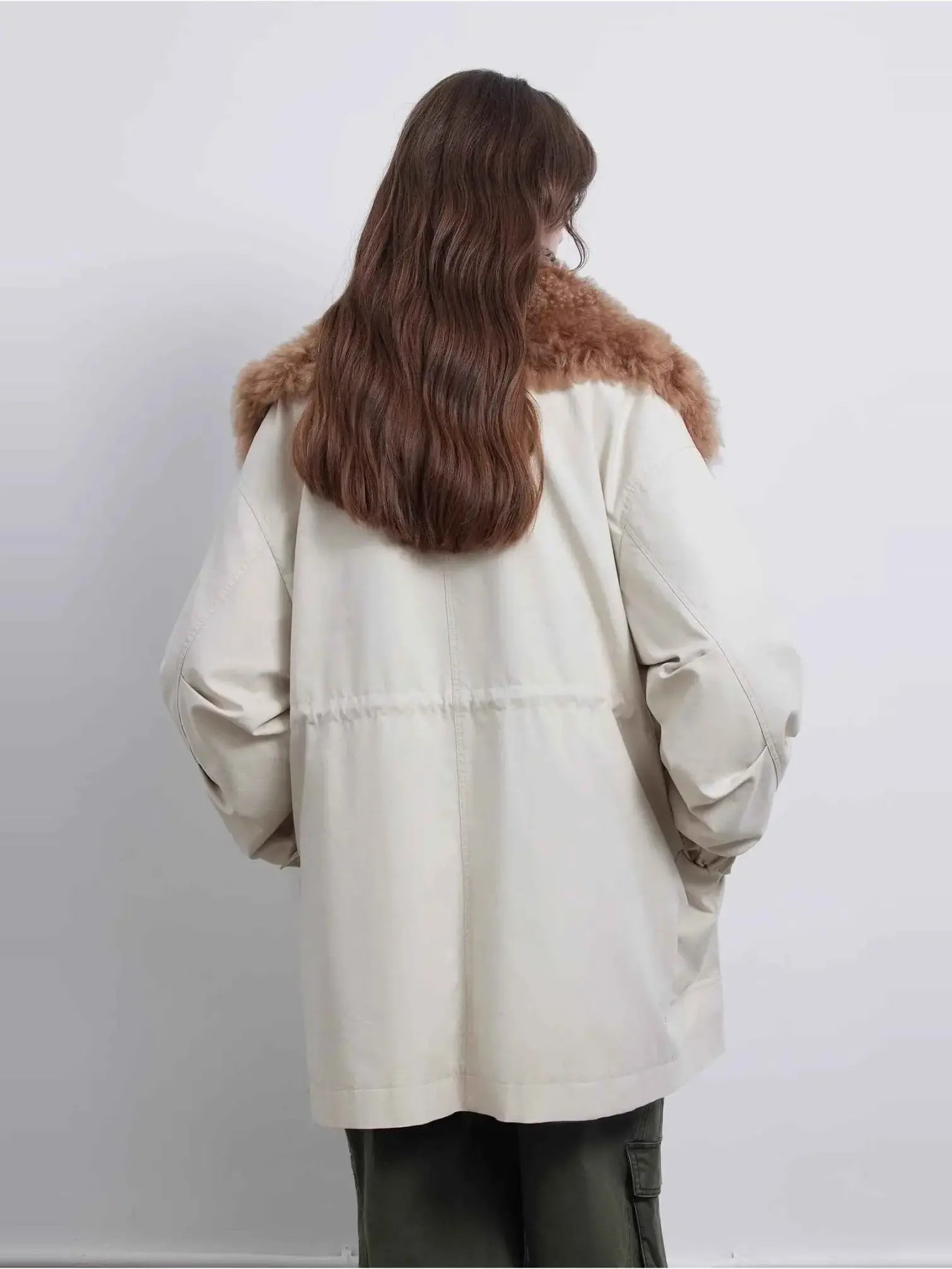 Firelady Fur Green Mile Miracle beige goose down parka back view