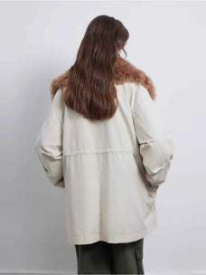 Firelady Fur Green Mile Miracle beige goose down parka back view