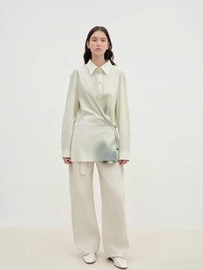 "Green Time" lapel side slit two - wear cotton printed shirt - variant_title