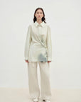 "Green Time" lapel side slit two - wear cotton printed shirt - variant_title