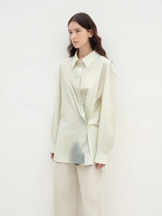 "Green Time" lapel side slit two - wear cotton printed shirt - variant_title