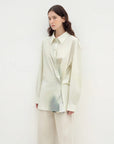 "Green Time" lapel side slit two - wear cotton printed shirt - variant_title