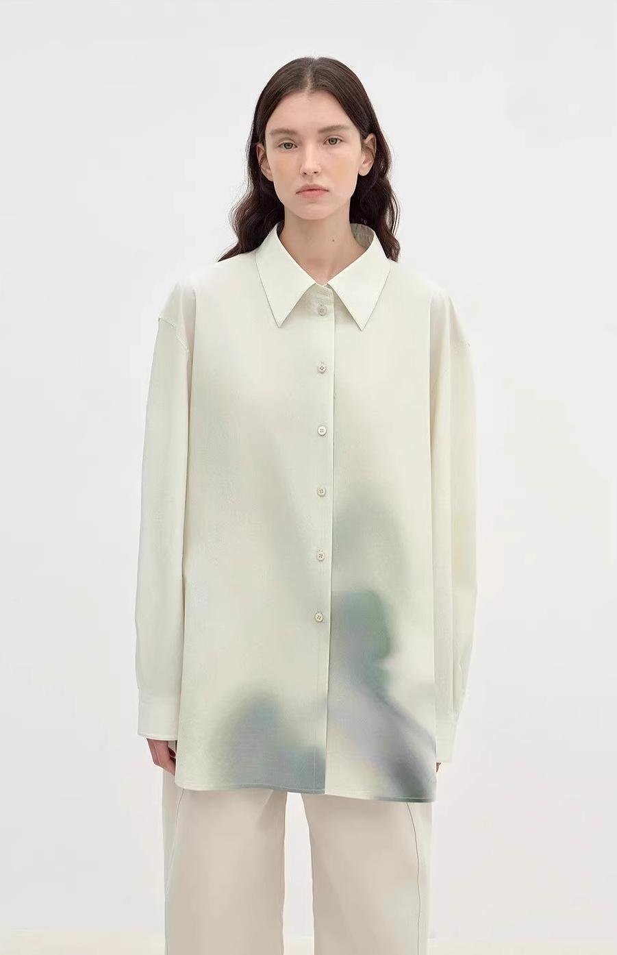 "Green Time" lapel side slit two - wear cotton printed shirt - variant_title