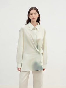 "Green Time" lapel side slit two - wear cotton printed shirt - variant_title