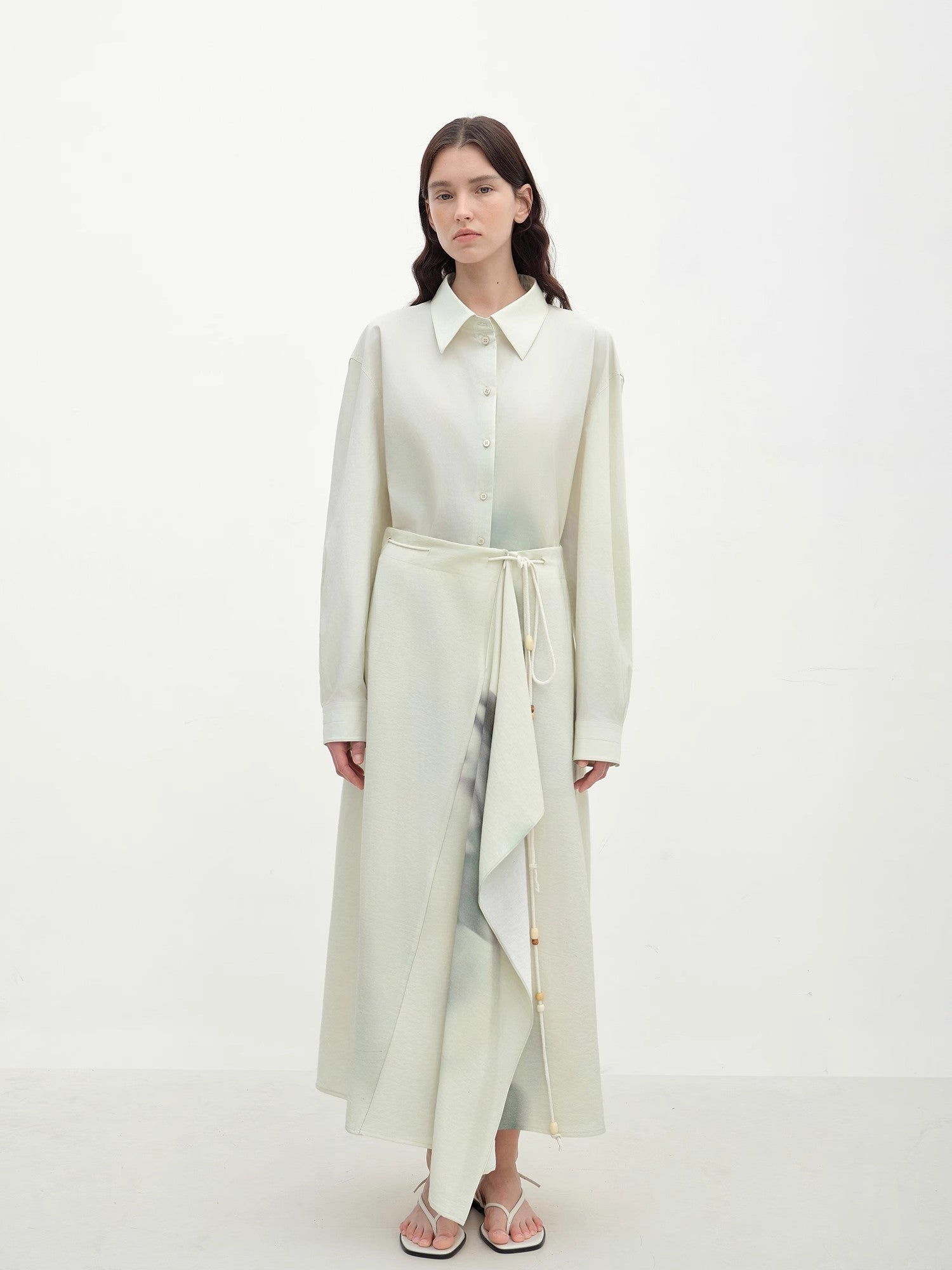 "Green Time" lapel side slit two - wear cotton printed shirt - variant_title