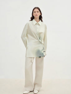 "Green Time" lapel side slit two - wear cotton printed shirt - variant_title