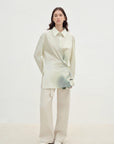 "Green Time" lapel side slit two - wear cotton printed shirt - variant_title