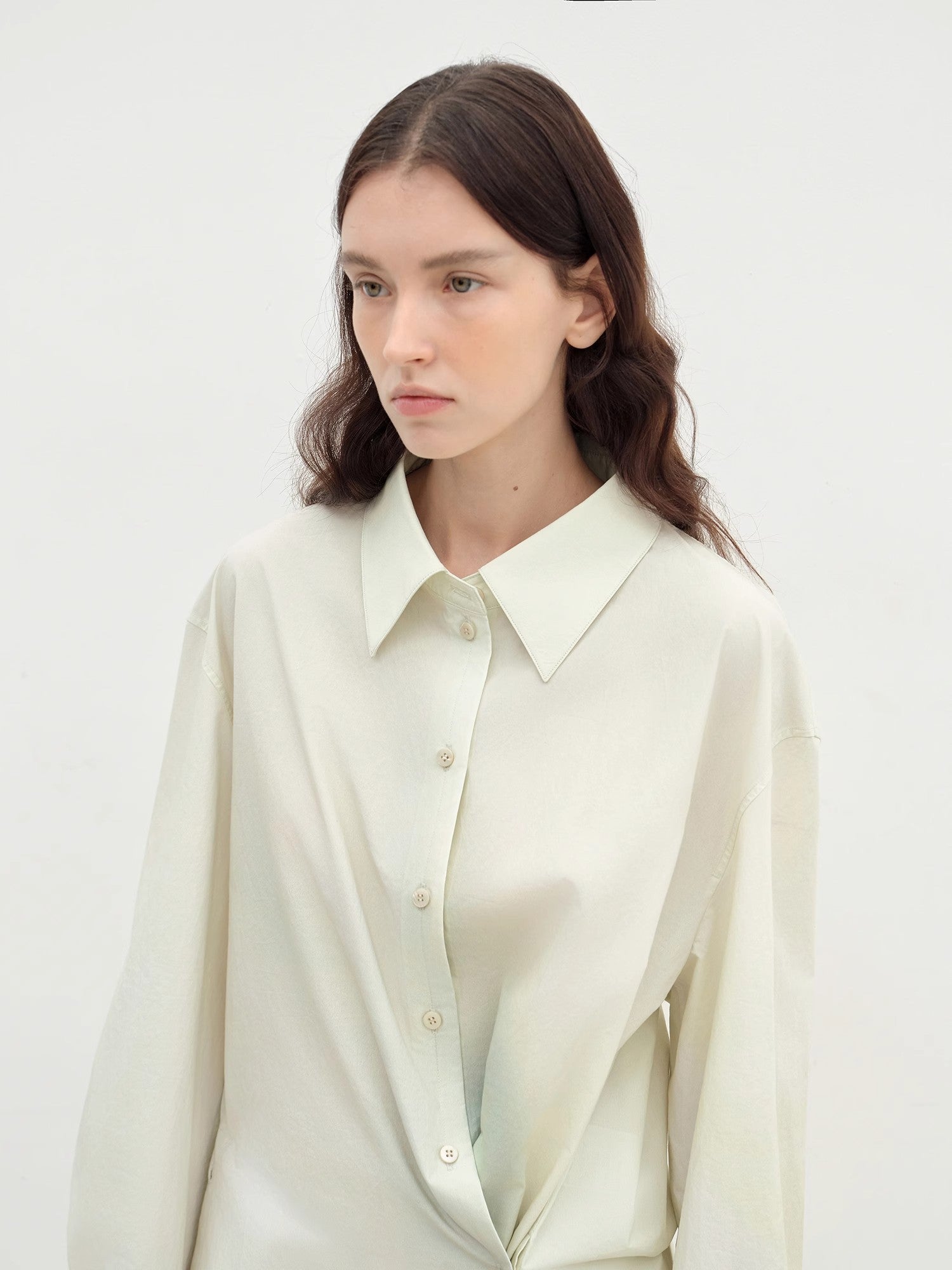 "Green Time" lapel side slit two - wear cotton printed shirt - variant_title
