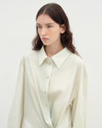 "Green Time" lapel side slit two - wear cotton printed shirt - variant_title