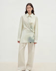 "Green Time" lapel side slit two - wear cotton printed shirt - variant_title