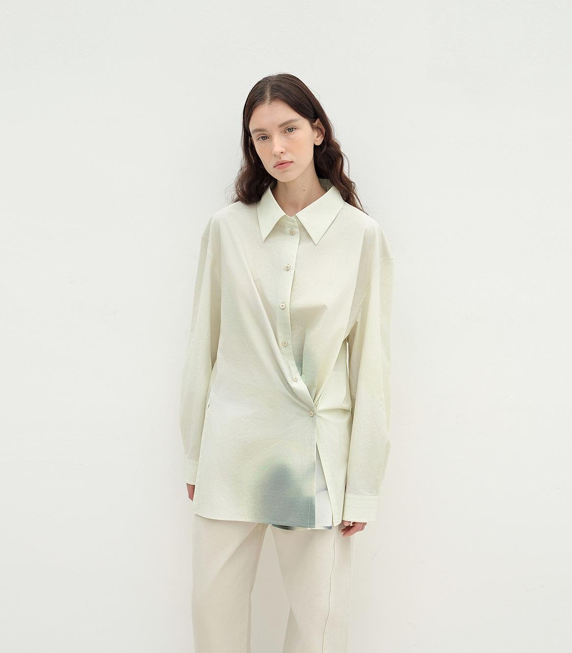 "Green Time" lapel side slit two - wear cotton printed shirt - variant_title