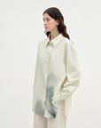 "Green Time" lapel side slit two - wear cotton printed shirt - variant_title