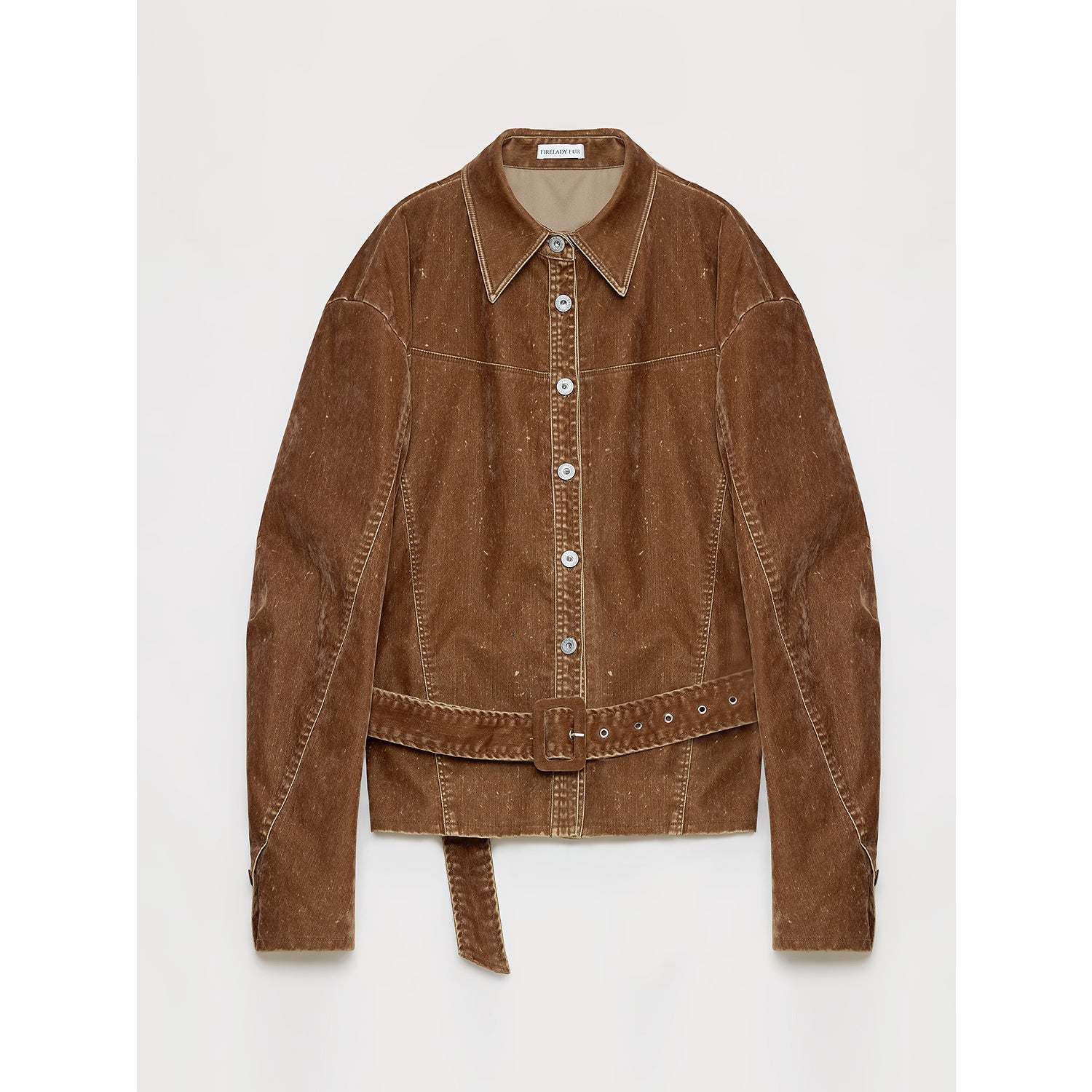 "Haruno Dream" retro distressed flocked denim low waistband long sleeve shirt women's jacket - variant_title