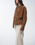 "Haruno Dream" retro distressed flocked denim low waistband long sleeve shirt women's jacket - variant_title