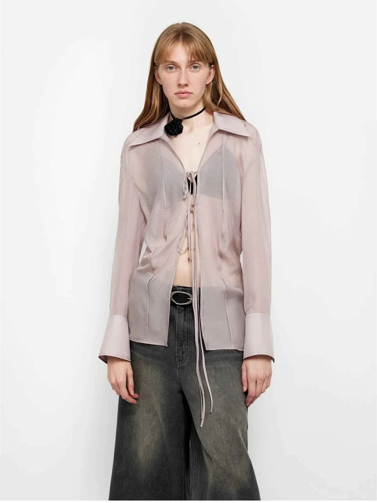 "Hazy Moonlight" light purple silk chiffon shirt layered front